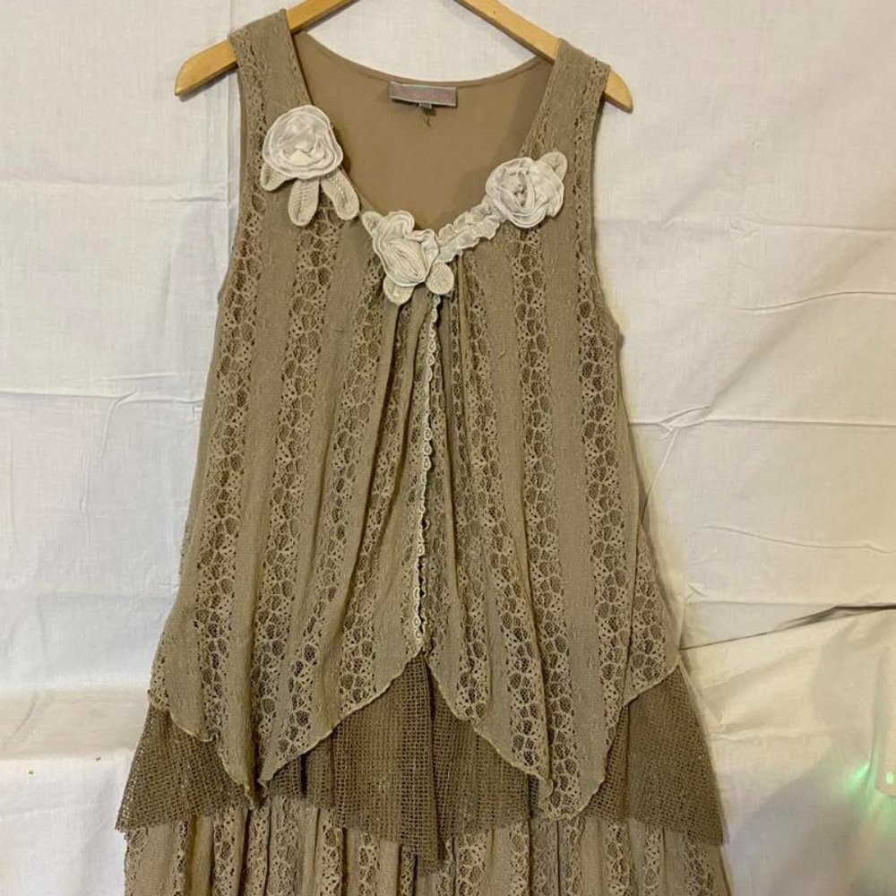 Pretty Angel Tan Multi-Net & Lace Tunic Dress